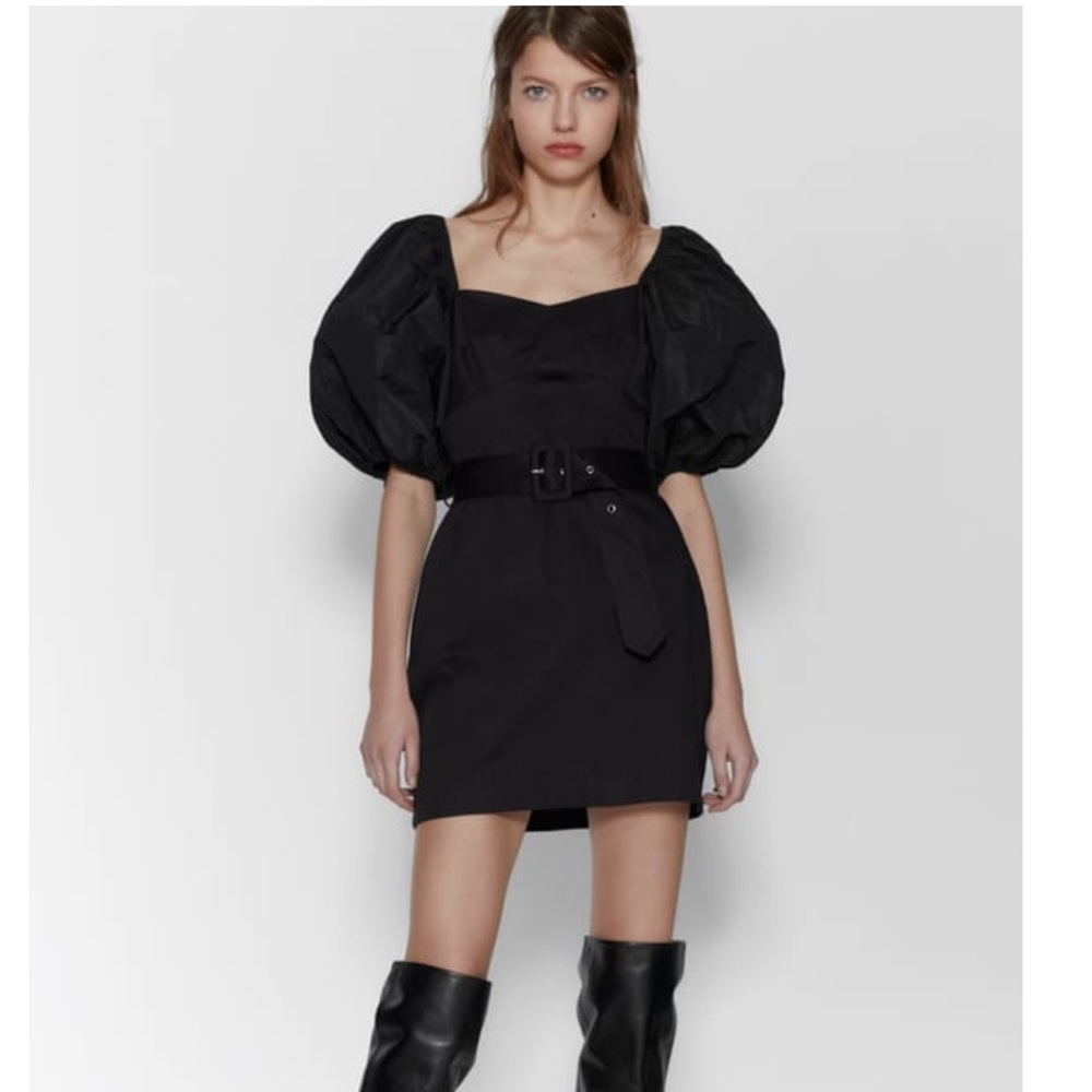 Zara Black Volumious Dress with belt